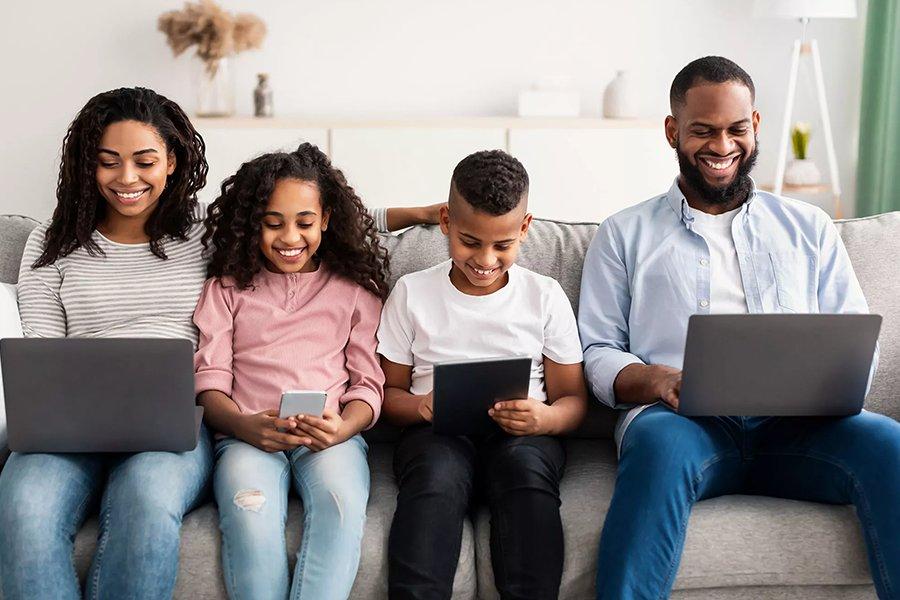Family using enjoying fast wifi speed