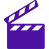 A purple icon of a clapperboard
