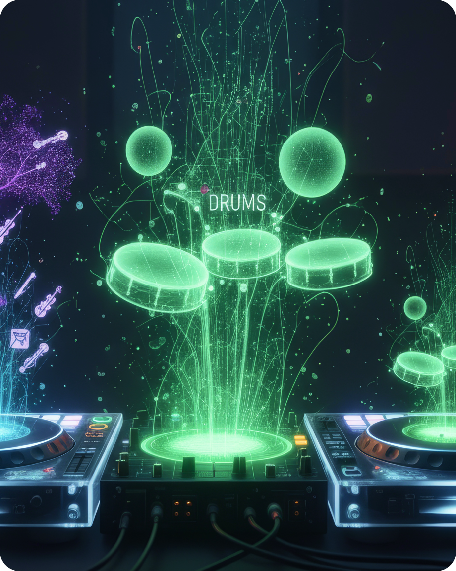 a computer generated image of a dj set with glowing lights