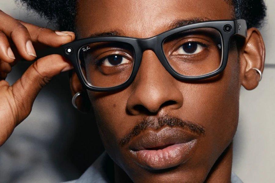 Man wearing grey smart glasses