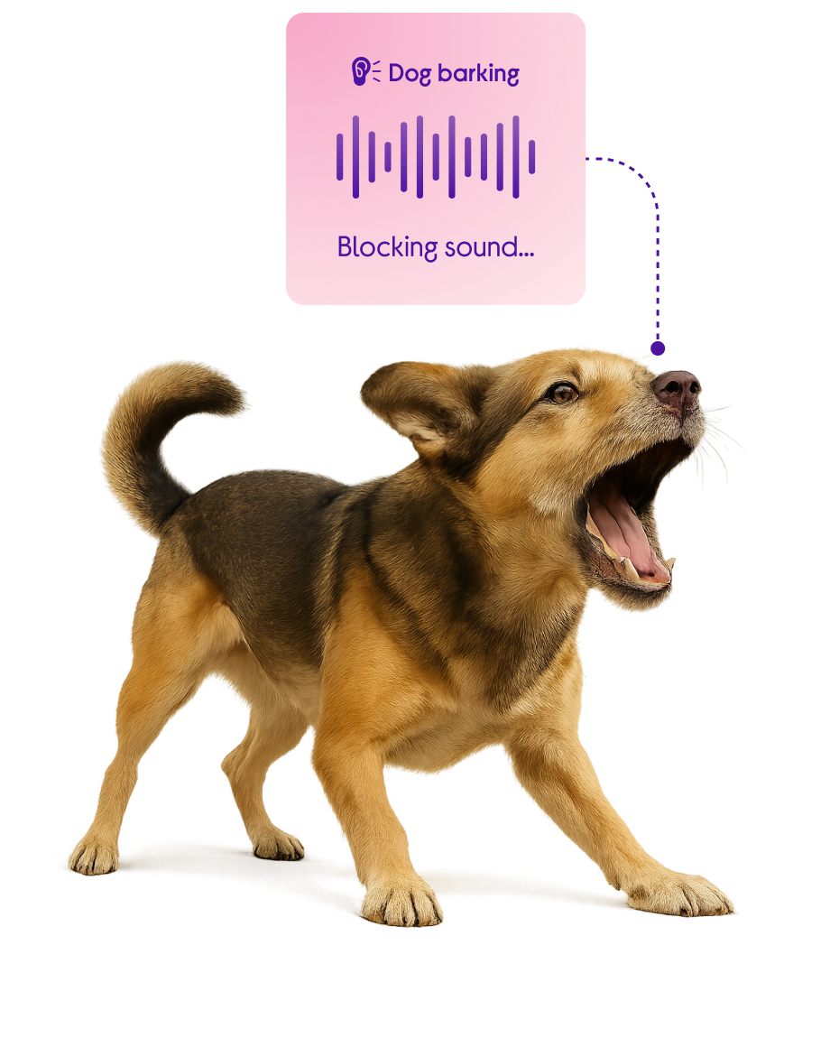 a dog barking at a sound that is being blocked by a microphone