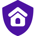 Purple icon of shield with a house in it