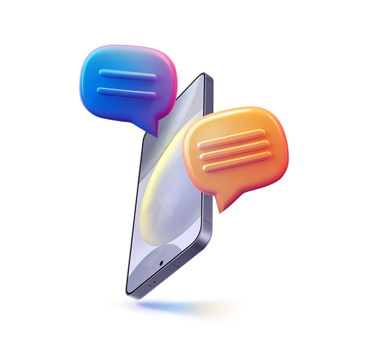 A render of a mobile phone with speech bubbles around it