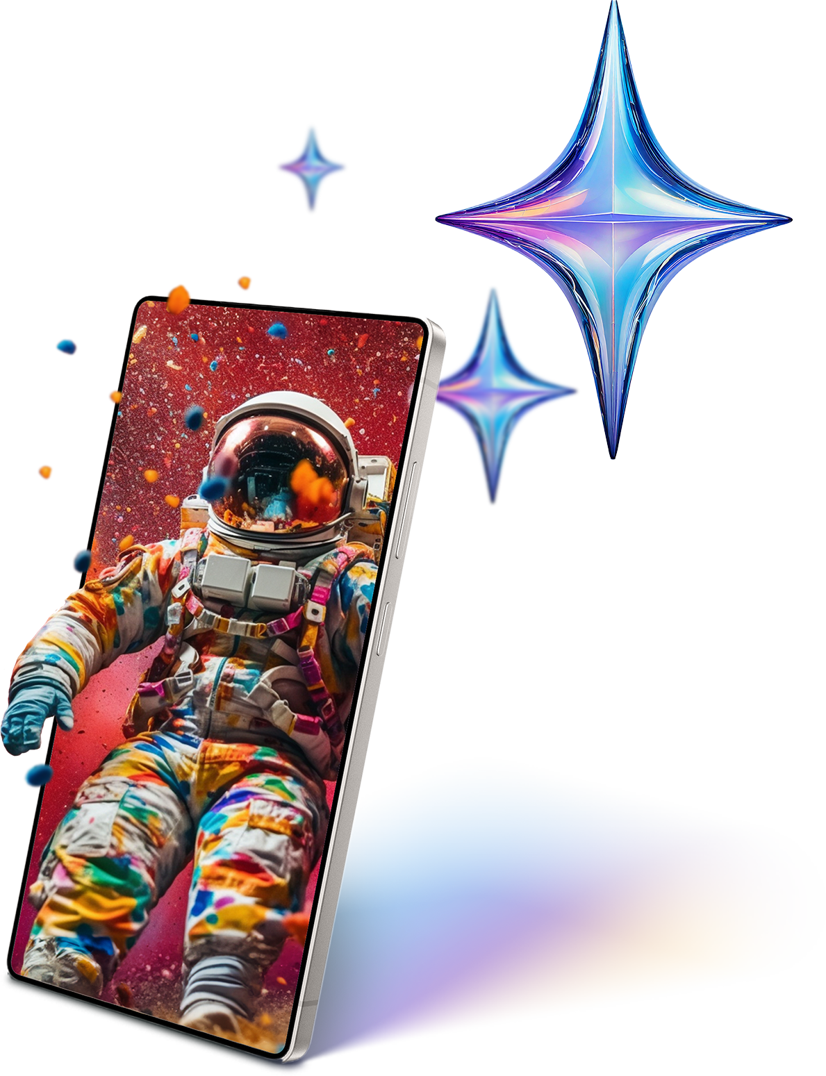 A mobile phone with an astronaut coming out of it