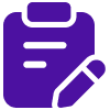 A purple icon of a hand writing
