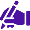 A purple icon of a hand writing