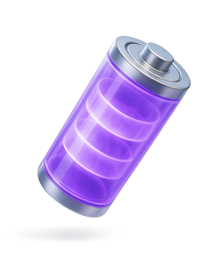 a purple battery is on the ground with a black background