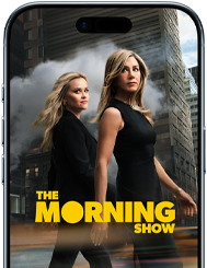 An iPhone Air front screen showing the Apple TV+ series The Morning Show.