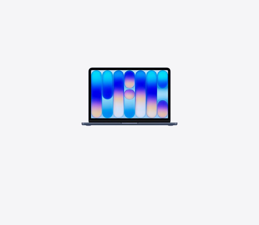 MacBook Neo, open, indigo colour, colourful abstract wallpaper