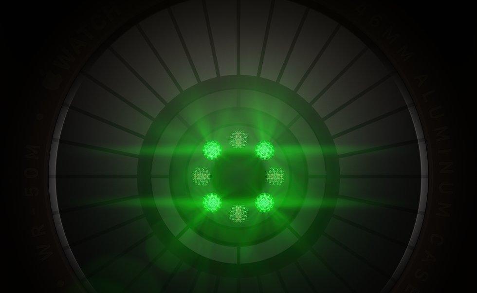 Health Sensing System with multiple round sensors with glowing green LED lights