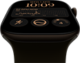 Apple Watch Series 12, aluminium case, dark bronze colour, Modular watch face, complications: day and date, Workouts, Activity rings, Apple Music, right side exterior, Digital Crown, Sport Band, olive colour
