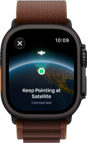 Apple Watch Ultra 4, titanium case, black colour, satellite connection, right side exterior, Digital Crown, raised side button, Alpine Loop strap, burgundy colour