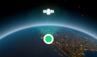 Globe showing user location with satellite icon above
