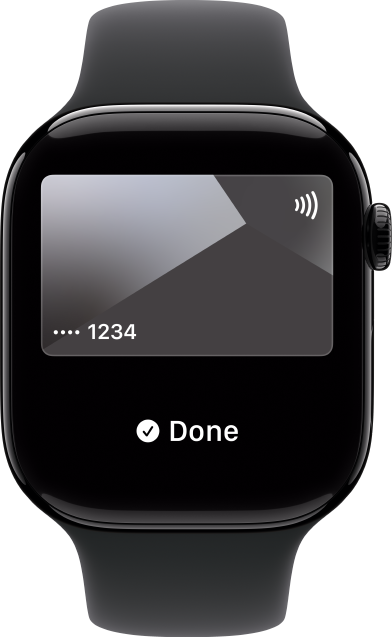 an Apple Watch with a bank card on the screen