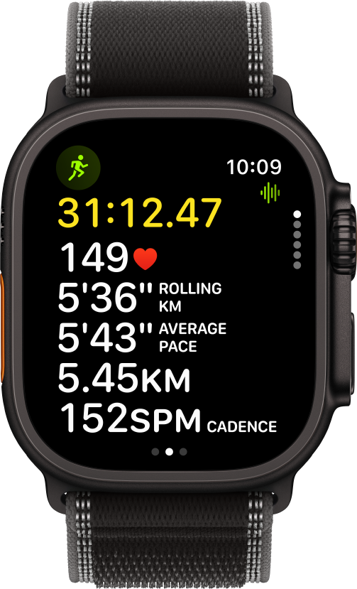 an Apple Watch with data on the screen
