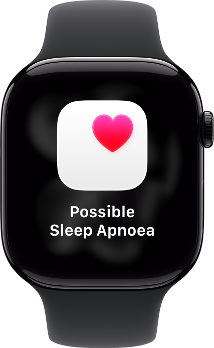an Apple eWAtch with the Health logo on it and Possible Sleep Apnoea on the screen