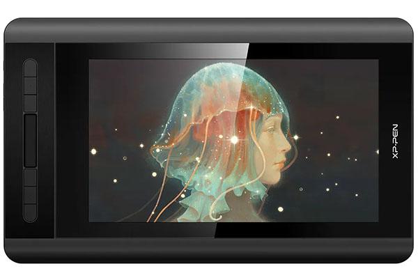 a digital painting of a woman's head on a tablet