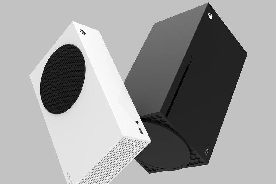 An Xbox Series X and an Xbox Series S on a grey background