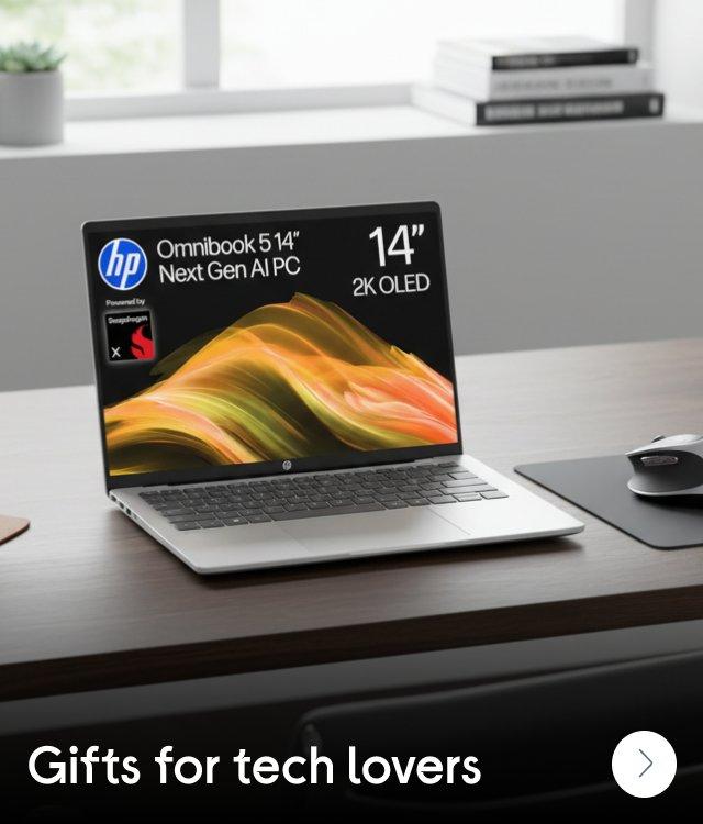 An HP laptop on a desk