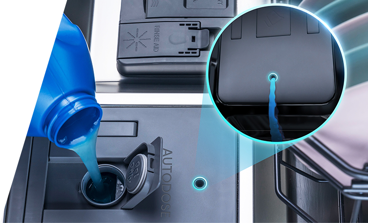 Detergent being poured into a dishwasher