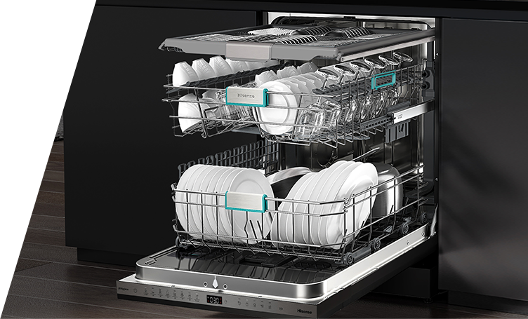 A dishwasher filled with white crockery