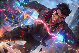 Image of a video game character surrounded by sparks
