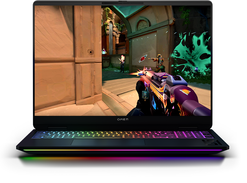 Omen 16 MAX laptop with RGB lit keyboard
