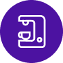 Icon of a coffee machine on a purple circle