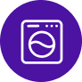 Icon of a washing machine on a purple circle