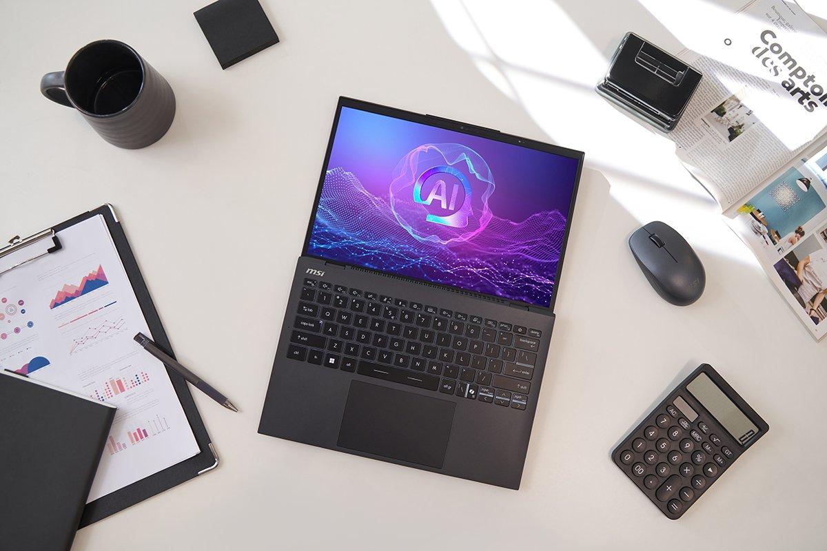 MSI laptop unfolded on a desk