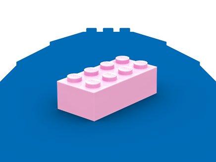 A pink LEGO block on a blue background