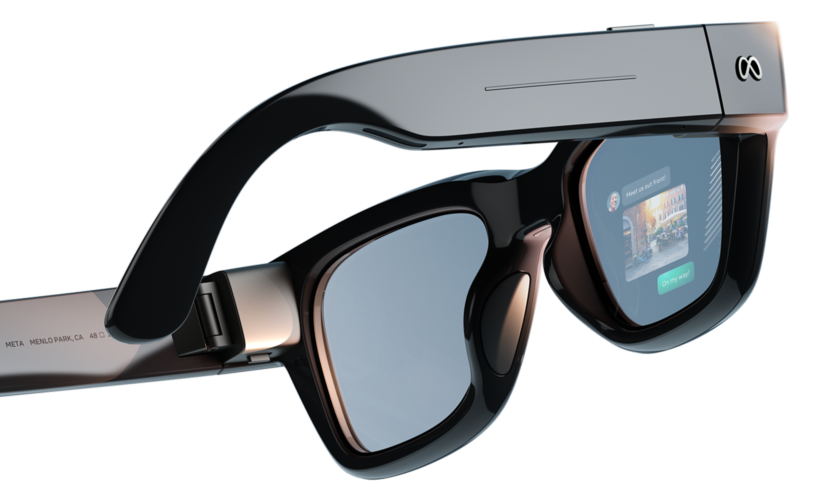 A pair of Meta Ray-Ban display glasses