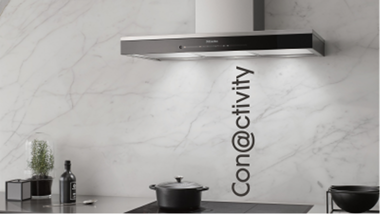 A cooker hood over a hob with Con@ctivity written between them