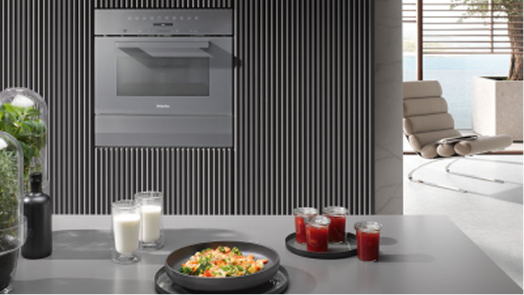 A built in microwave in a kitchen