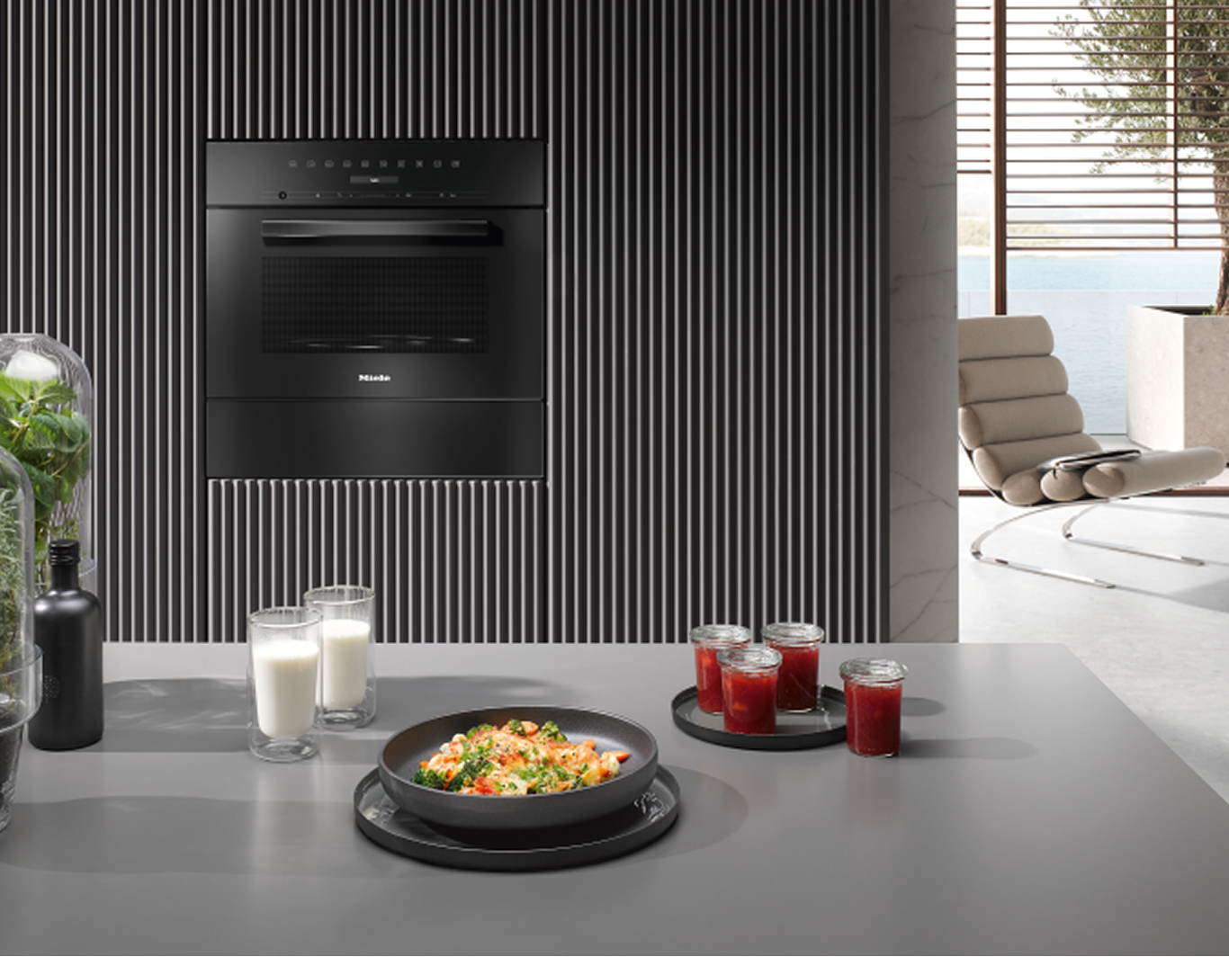 A built in microwave in a kitchen