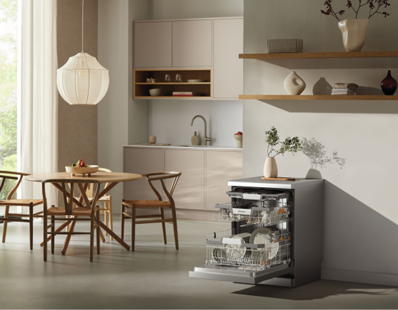A freestanding dishwasher in a kitchen