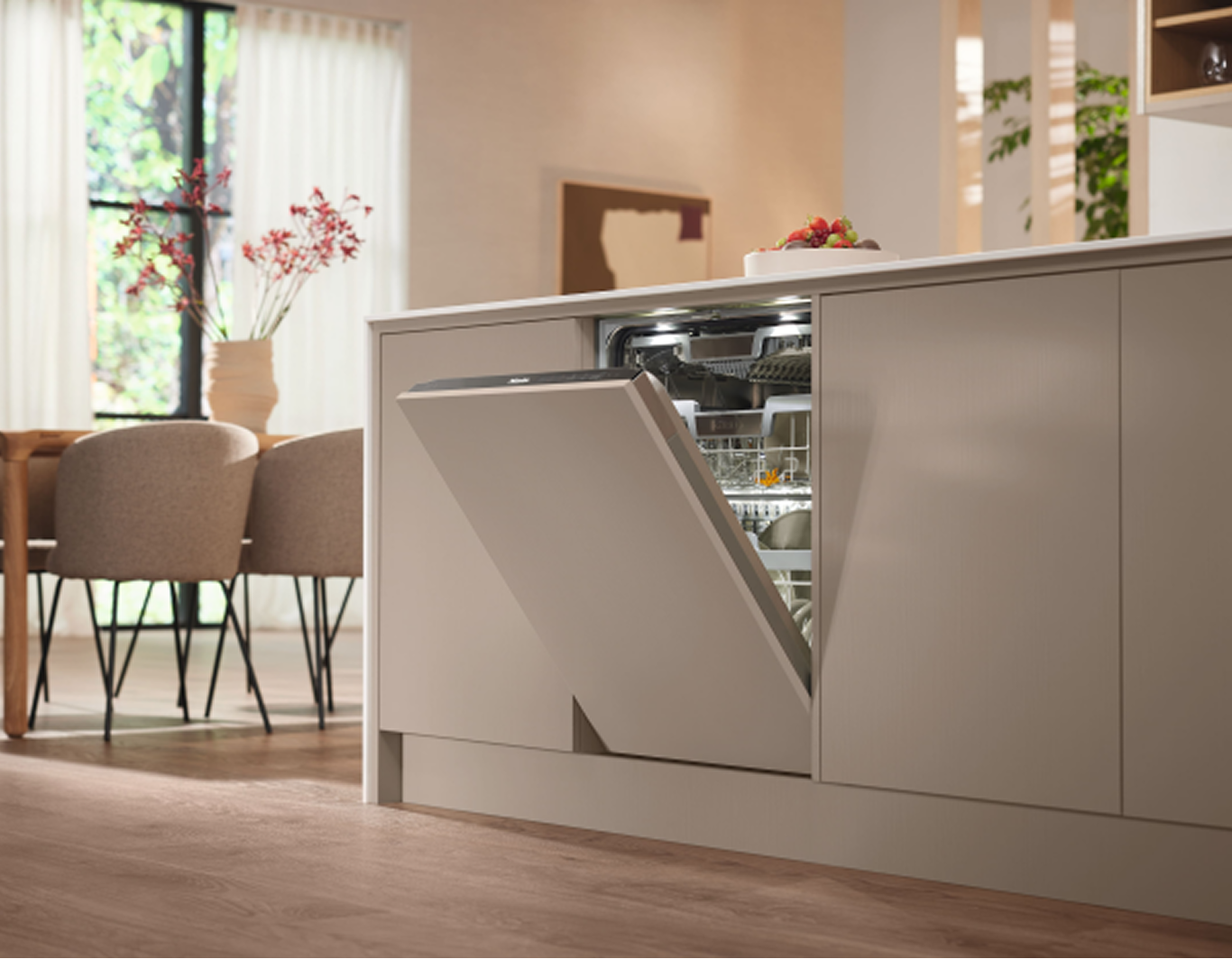 An integrated dishwasher in a kitchen