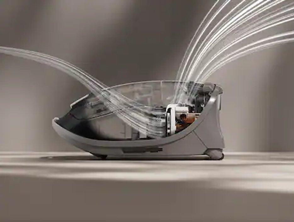 A cross section of a vacuum cleaner