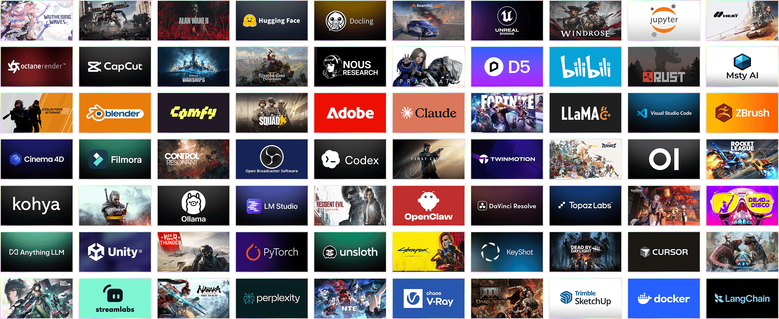 A large selection of app logos and screens