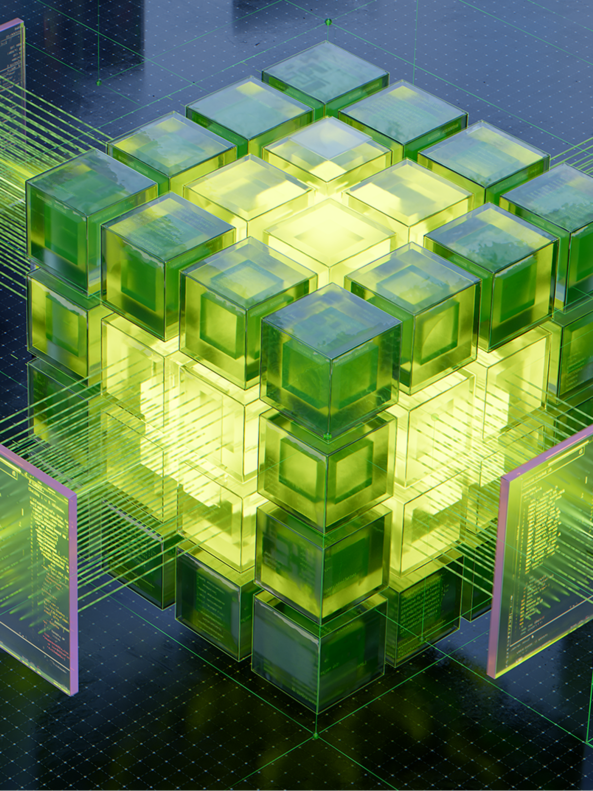 an rendering of a cube made from lots of little cubes