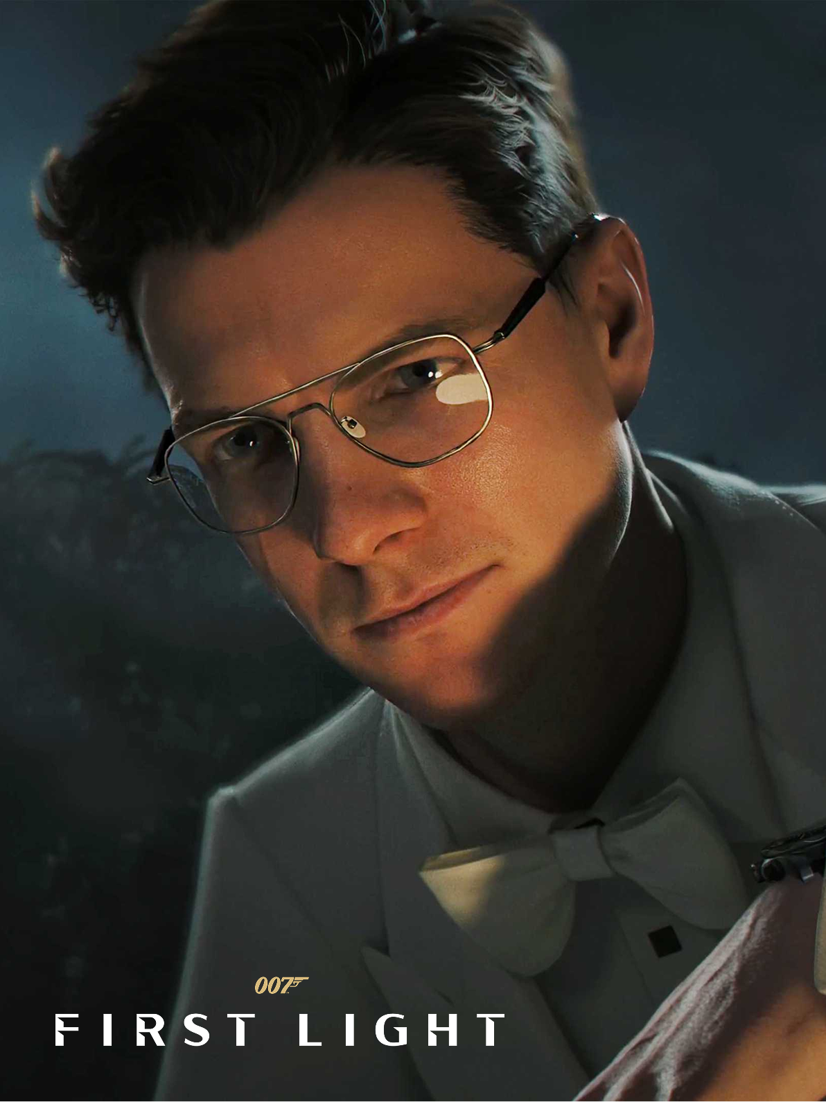 a rendering of a man in white suit with 007 FIRST LIGHT written on top