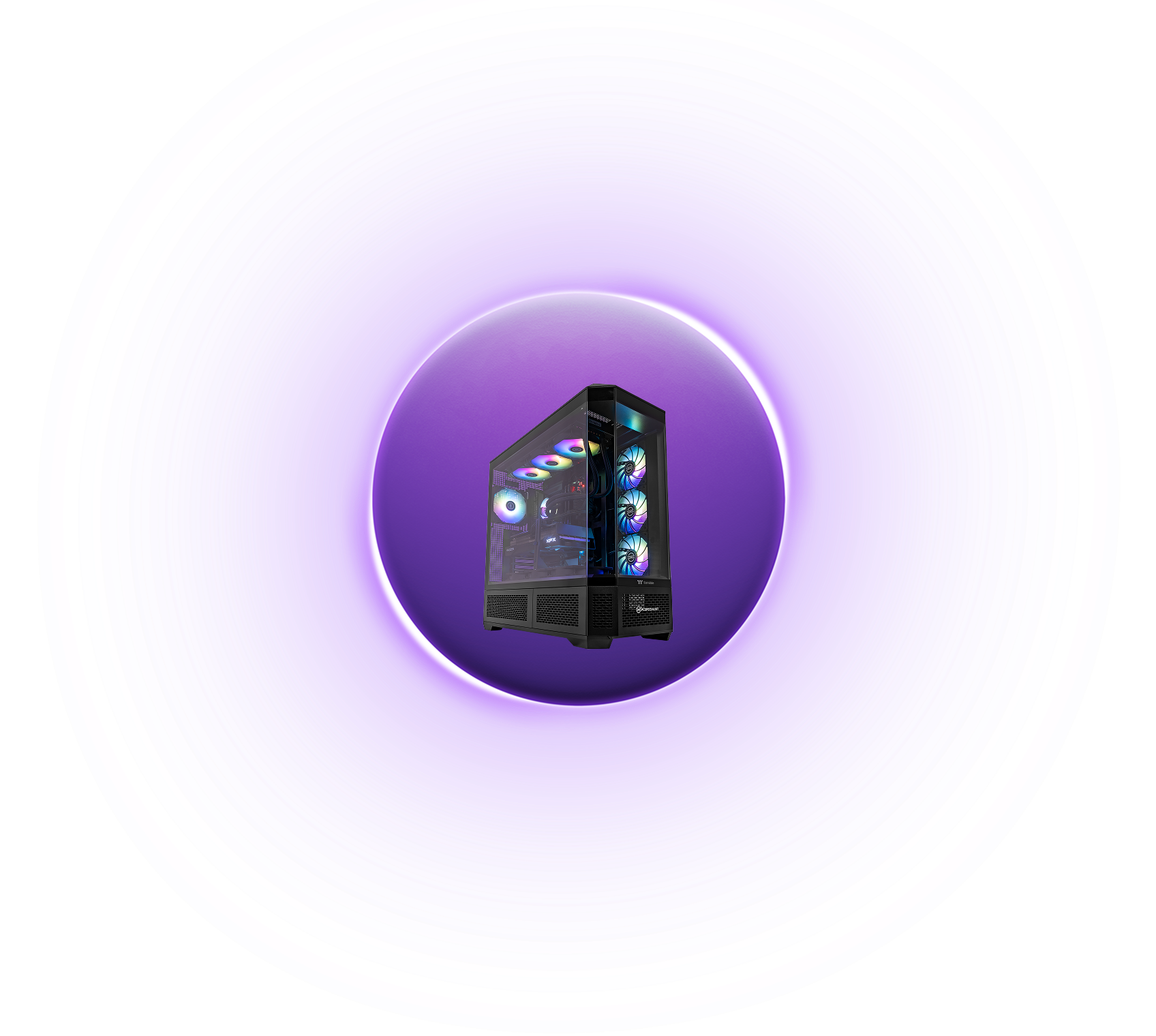 Custom gaming PC tower with RGB fans
