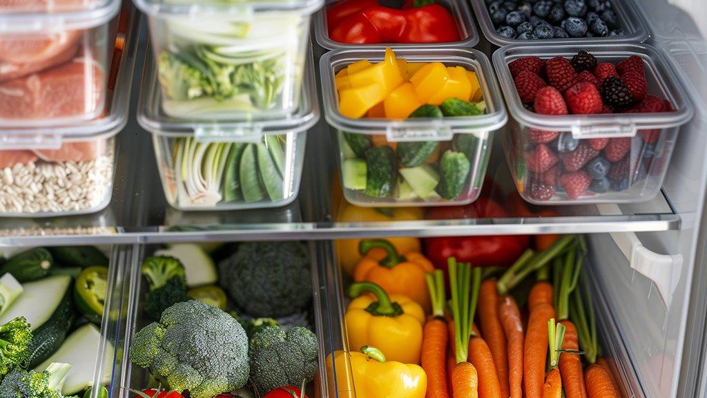 A selection of food in containers in a fridge