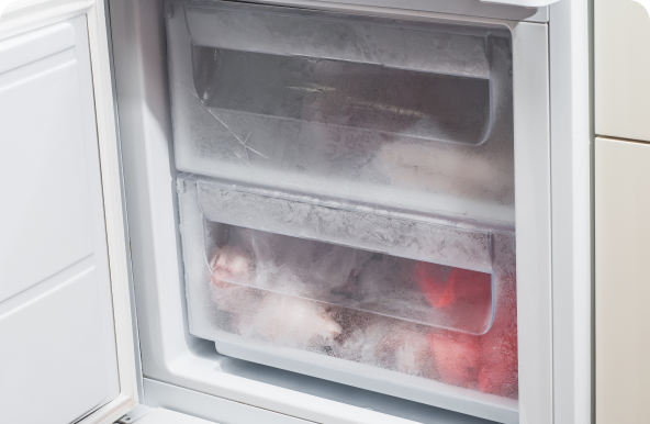 A freezer with an open door