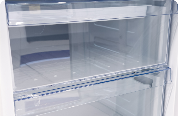 Close up of transparent drawers in a freezer