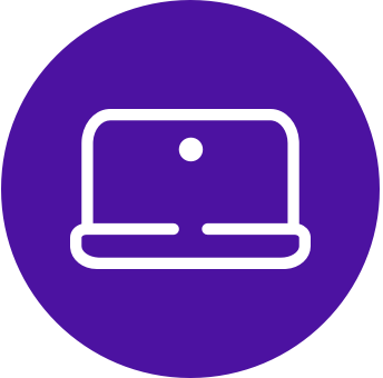 a purple circle with a white icon of a laptop