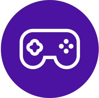 a purple circle with a white icon of a gaming console control