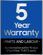 A badge for a 5 year parts and labour warranty
