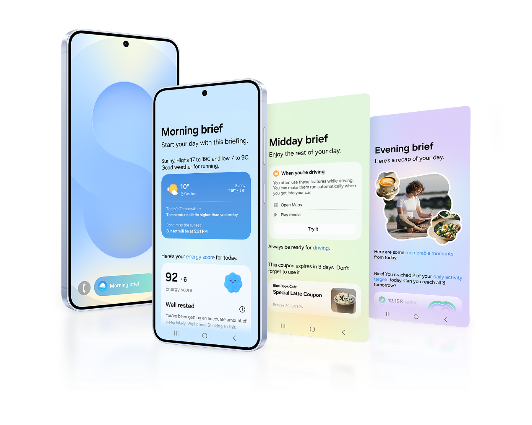 two mobile phones and two screens showing you the now bar