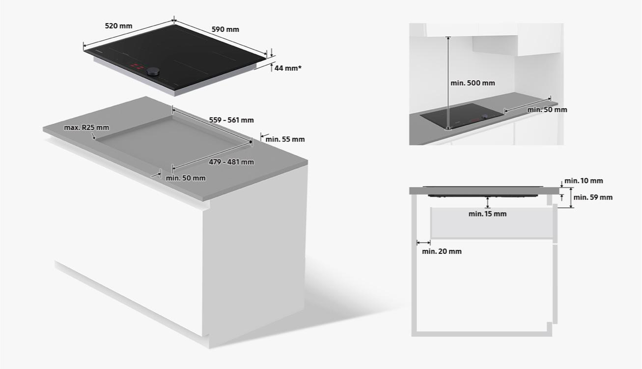 design measurements of a hob cooker